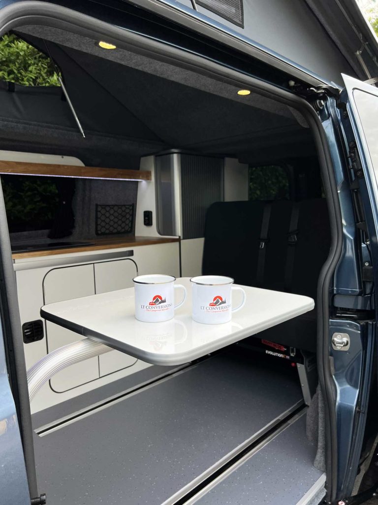 small table in camper van conversion