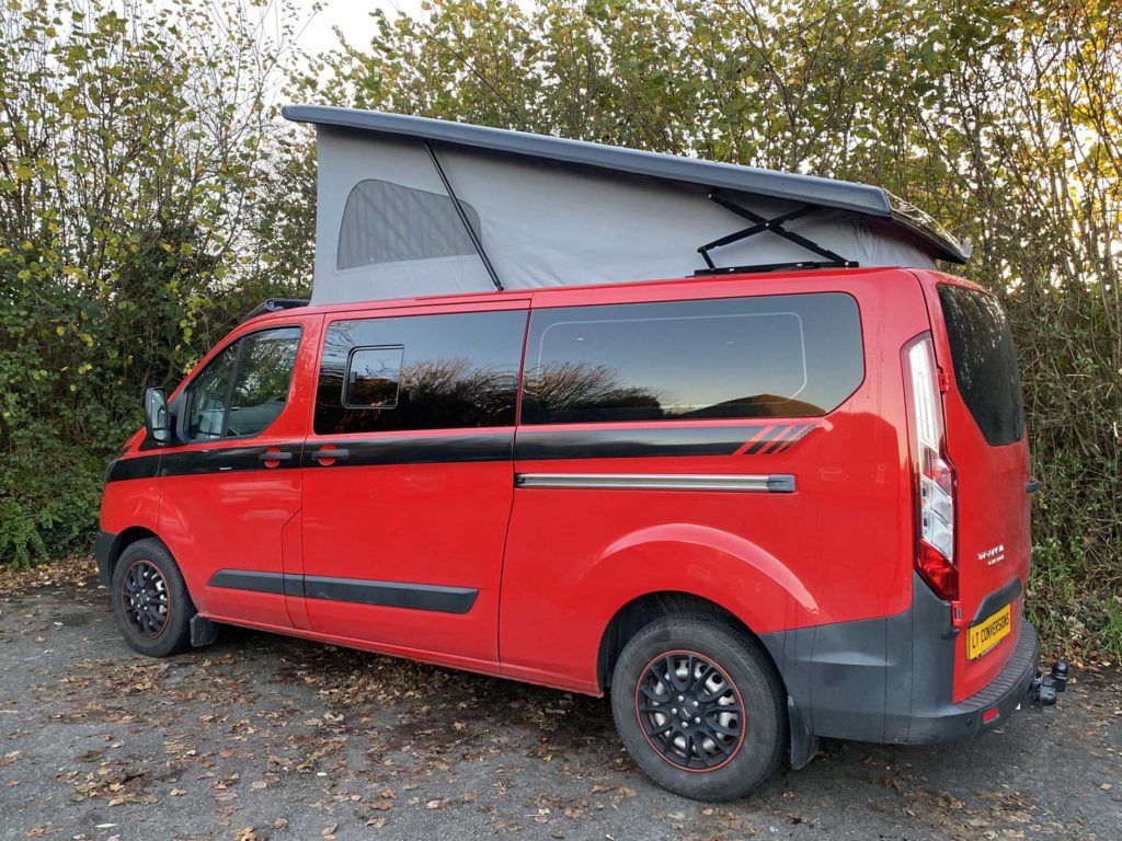 side view of a grey pop-up campervan roof