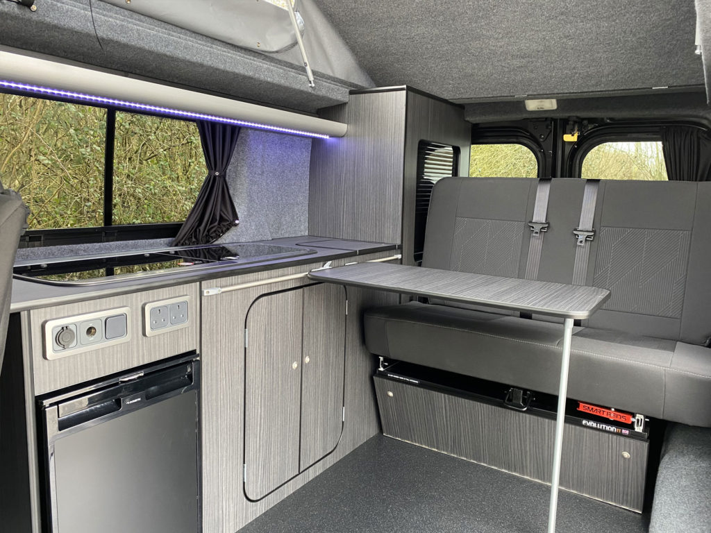 hudson camper van conversion with light grey interior