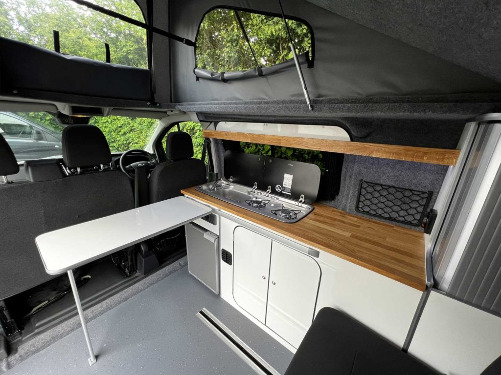black and white interior columbus camper van conversion interior